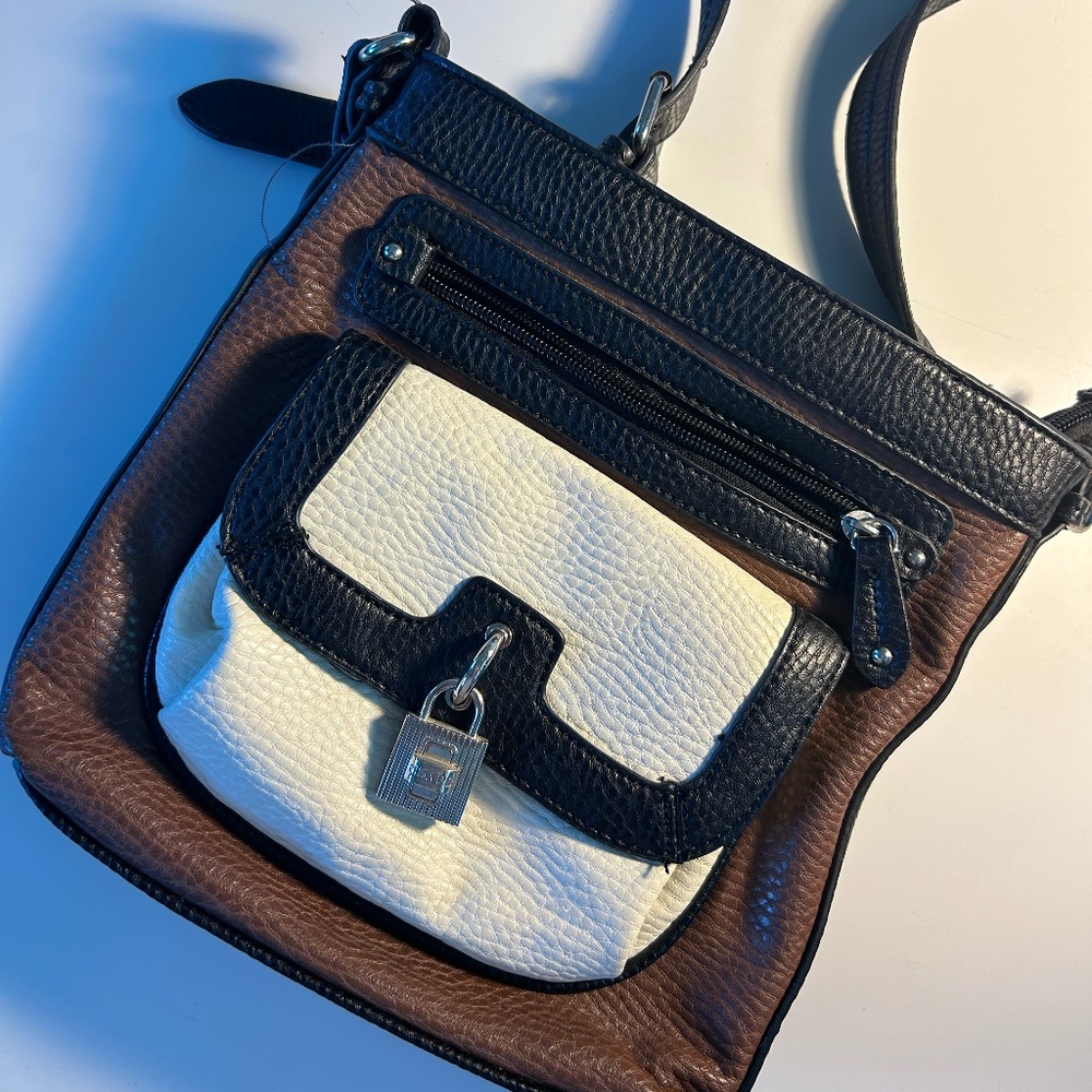 Chaps brand color blocked faux leather cross body